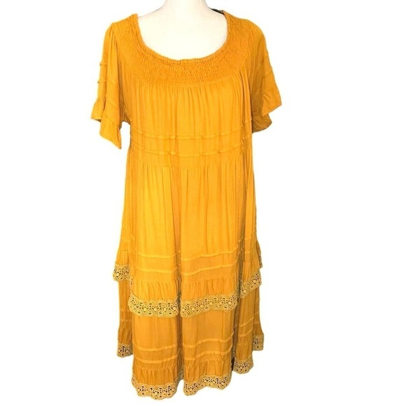 J.GEE Mustard color layered Swing dress Lagenlook Sz Large lagenlook boho - Picture 1 of 3